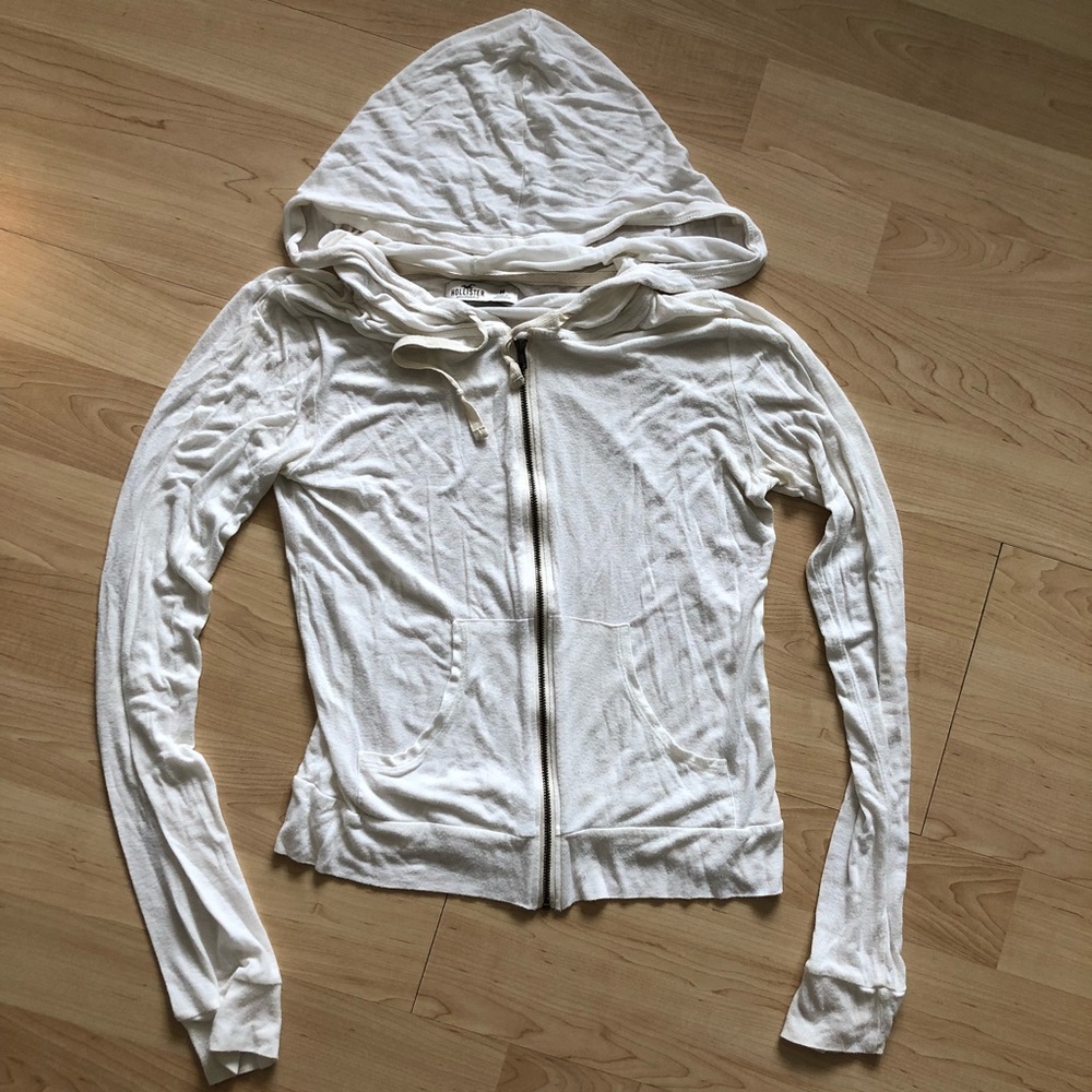 Hollister Cream Ultra Thin Zip Hoodie